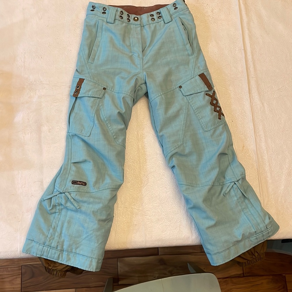 Obermeyer Ski Snow Pants Girls Youth Junior size 10 Turquoise and Brown Like New